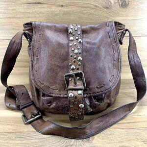 Patricia Nash Crossbody Bag Large Brown Leather Studded Flap